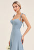 Load image into Gallery viewer, Sky Blue Sheath Satin Backless Long Bridesmaid Dress