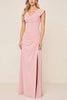 Load image into Gallery viewer, Candy Pink Sheath V-Neck Long Satin Bridesmaid Dress with Slit