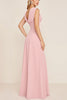 Load image into Gallery viewer, Candy Pink Sheath V-Neck Long Satin Bridesmaid Dress with Slit