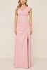 Load image into Gallery viewer, Candy Pink Sheath V-Neck Long Satin Bridesmaid Dress with Slit