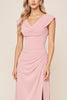 Load image into Gallery viewer, Candy Pink Sheath V-Neck Long Satin Bridesmaid Dress with Slit