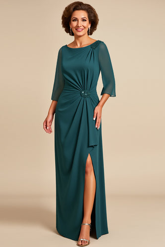 Peacock Boat Neck Sheath Chiffon Long Mother of the Bride Dress