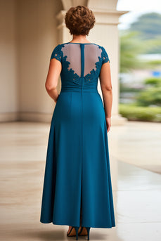 Ink Blue Sheath Chiffon Long Mother of the Bride Dress with Cap Sleeves