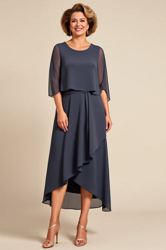 Ink Grey A Line Chiffon Long Mother of the Bride Dress