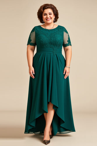 Pine Asymmetrical Appliqued Chiffon Long Mother of the Bride Dress