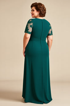 Pine Asymmetrical Appliqued Chiffon Long Mother of the Bride Dress