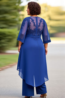 Royal Blue Appliqued Scoop Jumpsuit with 3/4 Sleeves