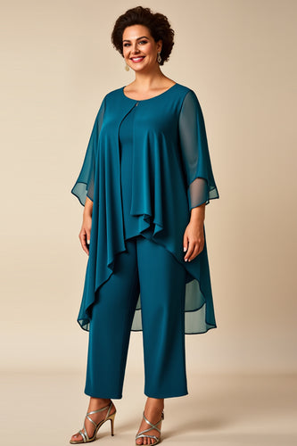 Peacock Chiffon Asymmetrical Jumpsuit Mother of the Bride Dress