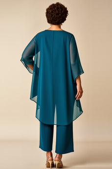 Peacock Chiffon Asymmetrical Jumpsuit Mother of the Bride Dress