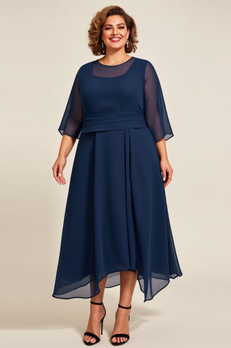 Navy A Line Chiffon Plus Size Mother of the Bride Dress