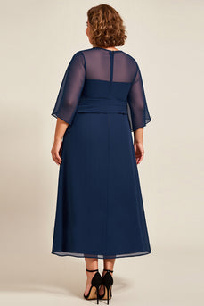 Navy A Line Chiffon Plus Size Mother of the Bride Dress