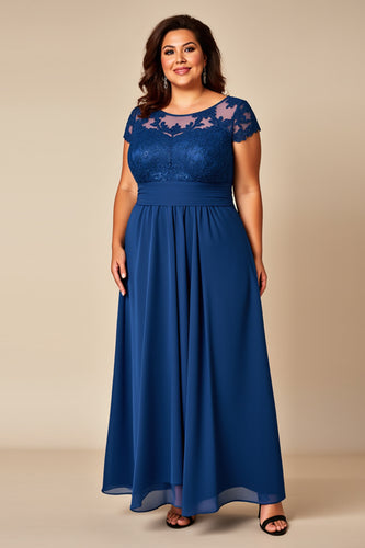 Blue A Line Appliqued Chiffon Mother of the Bride Dress