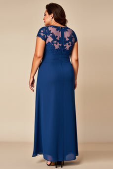 Blue A Line Appliqued Chiffon Mother of the Bride Dress