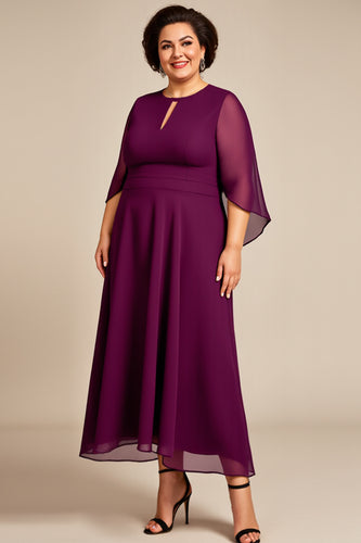 Purple A Line Keyhole Chiffon Mother of the Bride Dress