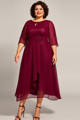 Plus Size Burgundy A Line Keyhole Chiffon Mother of the Bride Dress