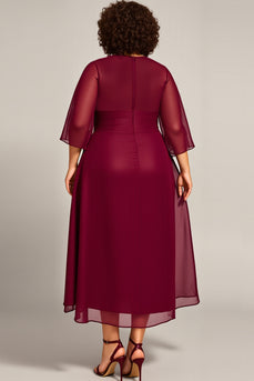 Plus Size Burgundy A Line Keyhole Chiffon Mother of the Bride Dress