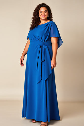 Royal Blue Ruched A Line Chiffon Mother of the Bride Dress