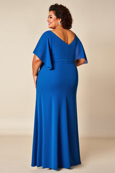 Royal Blue Ruched A Line Chiffon Mother of the Bride Dress