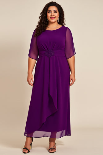 Purple Pleated Asymmetrical A Line Chiffon Mother of the Bride Dress