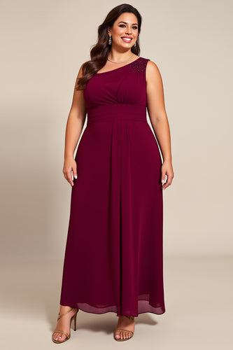 Plus Size Burgundy A Line One Shoulder Mother of the Bride Dress