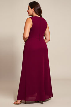 Plus Size Burgundy A Line One Shoulder Mother of the Bride Dress