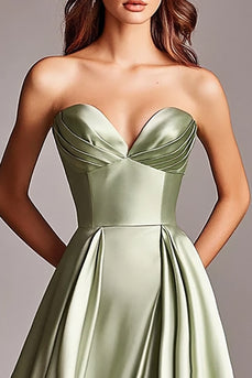 Sweetheart Dusty Sage Satin Long Prom Dress with Slit