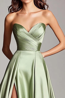 A Line Dusty Sage Sweetheart Strapless Long Prom Dress