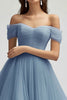 Load image into Gallery viewer, Tulle Grey Blue Tiered Ball Gown Long Prom Dress