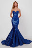 Load image into Gallery viewer, Sparkly Royal Blue Sequins Mermaid Strapless Long Prom Dress