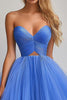 Load image into Gallery viewer, Blue A Line Tulle Sweetheart Pleated Long Prom Dress