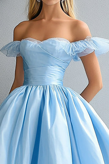 Sky Blue Ball Gown Off the Shoulder Long Prom Dress