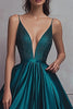 Load image into Gallery viewer, Dark Green A Line Satin Beaded Long Prom Dress with Slit