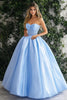 Load image into Gallery viewer, Sky Blue Ball Gown Strapless Long Prom Dress with Appliques