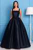 Load image into Gallery viewer, Black A Line Satin Square Neck Pleated Long Prom Dress