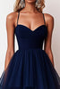 Load image into Gallery viewer, Navy A Line Tiered Long Tulle Prom Dress