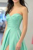 Load image into Gallery viewer, Light Green A Line Satin Strapless Long Prom Dress with Slit