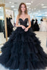 Load image into Gallery viewer, Black Ball Gown Tulle Tiered Long Prom Dress