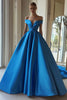 Load image into Gallery viewer, Blue Ball Gown Satin Off the Shoulder Long Prom Dress