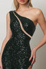 Load image into Gallery viewer, Sparkly Dark Green Sheath Sequins One Shoulder Long Prom Dress with Slit