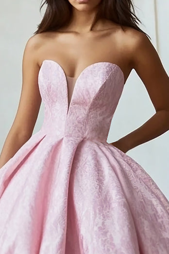 Pink Ball Gown Strapless Long Prom Dress