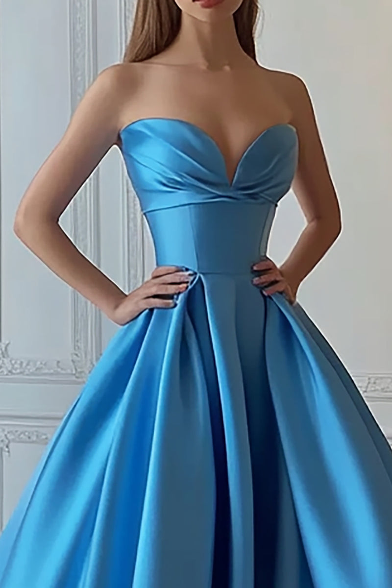 Load image into Gallery viewer, Blue Ball Gown Satin Sweetheart Long Prom Dress