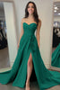 Load image into Gallery viewer, Dark Green A Line Satin Sweetheart Appliqued Long Prom Dress with Slit