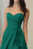 Load image into Gallery viewer, Dark Green A Line Satin Sweetheart Appliqued Long Prom Dress with Slit