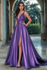 Load image into Gallery viewer, Plum A Line Satin Long Prom Dress with Slit