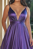 Load image into Gallery viewer, Plum A Line Spaghetti Straps Satin Long Prom Dress