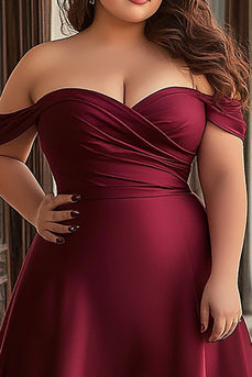 Burgundy A Line Ruched Satin Long Prom Dress