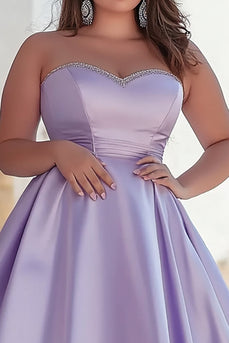 Lilac A Line Satin Strapless Long Prom Dress