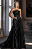 Load image into Gallery viewer, Black Sheath Ruched Satin Long Prom Dress