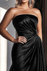 Load image into Gallery viewer, Black Sheath Ruched Satin Long Prom Dress