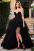 Load image into Gallery viewer, Black A Line Tulle Tiered High-Low Prom Dress